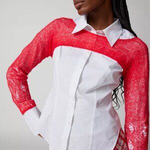NWT Urban Outfitters Red Distressed Shrug Sweater Size Small
